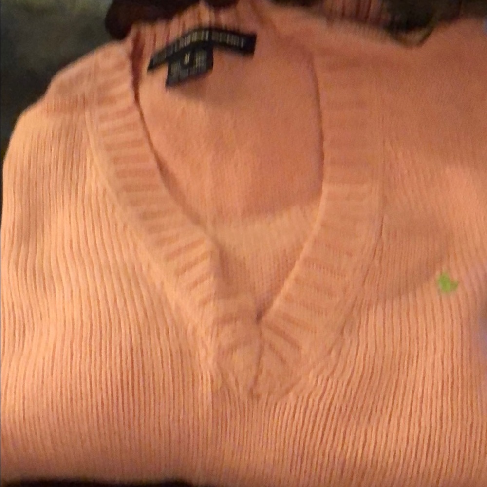 Pink vneck Ralph Lauren Sport long sleeve sweater